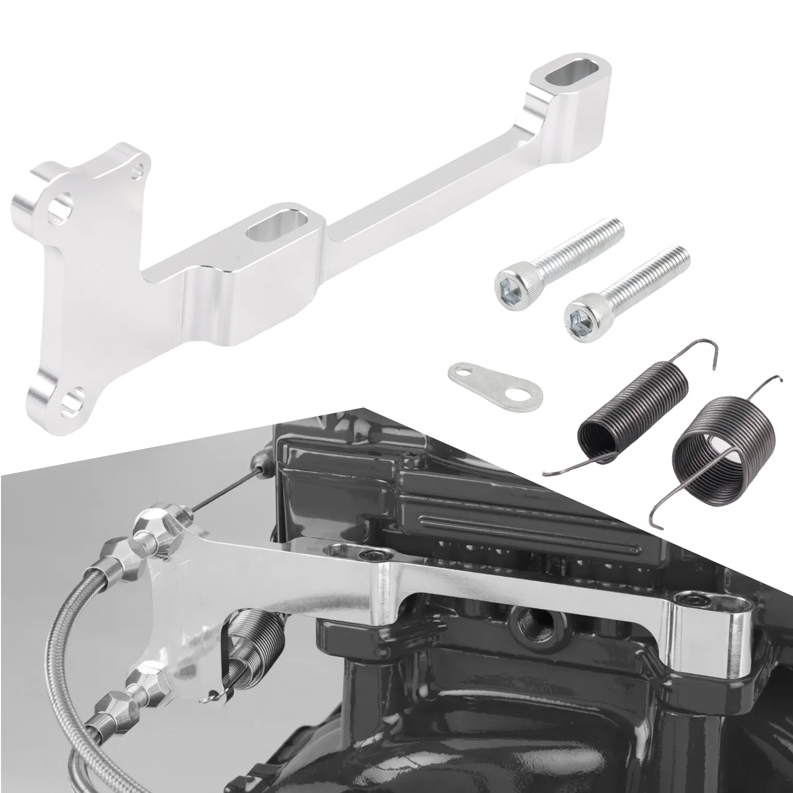 

Серебряный кронштейн троса дроссельной заслонки серии 4150, пружинное крепление 6061-T6, алюминиевый кронштейн карбюратора, набор пружин для карбюраторов 4150