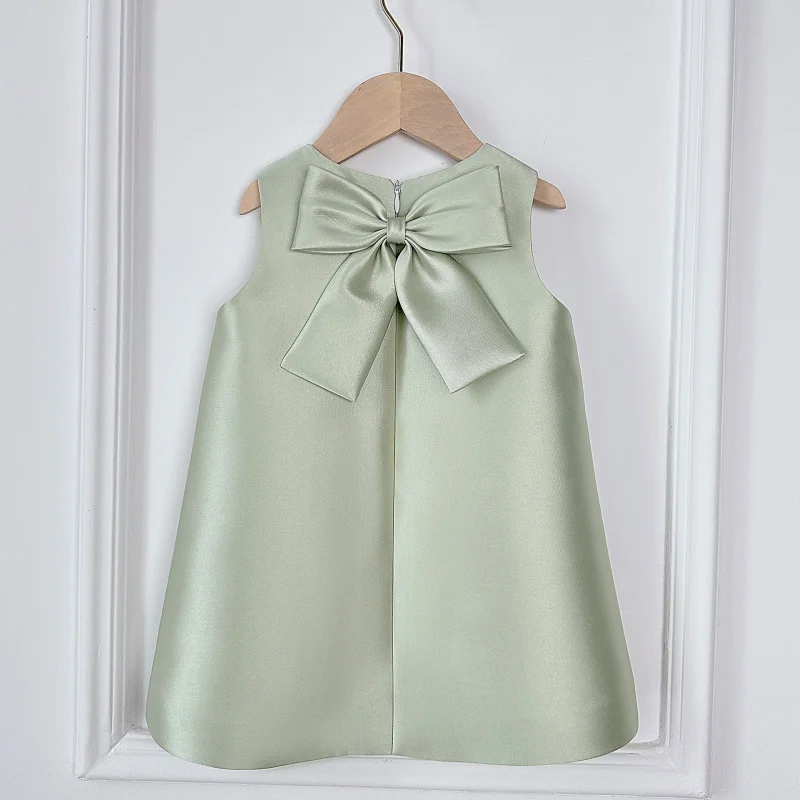 Girls' Simple Avocado Green Sleeveless Korean Style Fresh First Birthday Dress Princess Gown