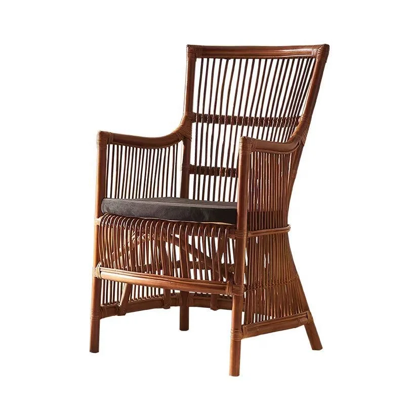 Vintage rattan chair, natural Indonesian rattan woven home leisure chair, medieval wabi-sabi back chair