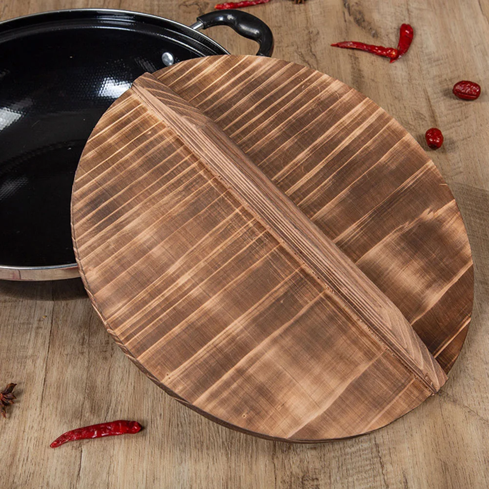 Wooden Pot Cover Wok Pot Lid Anti-Scalding Wood Baking Pot Lid Iron Wok (18cm) Wooden Wok lid