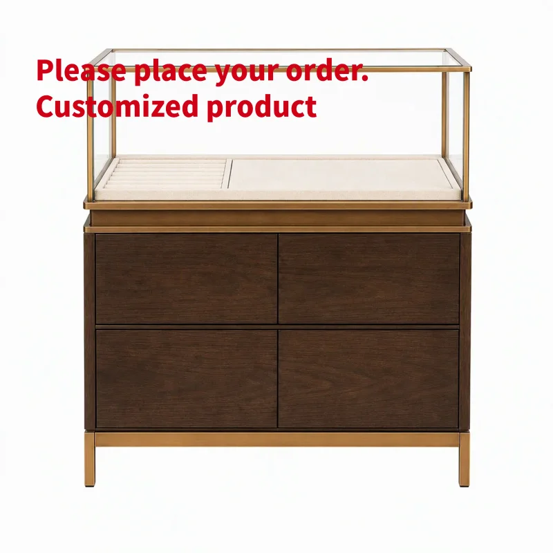 custom.Fashionable Luxury Iron & Glass Wooden Custom-Sized LED Lighting Eco-Friendly Jewelry Display Cases