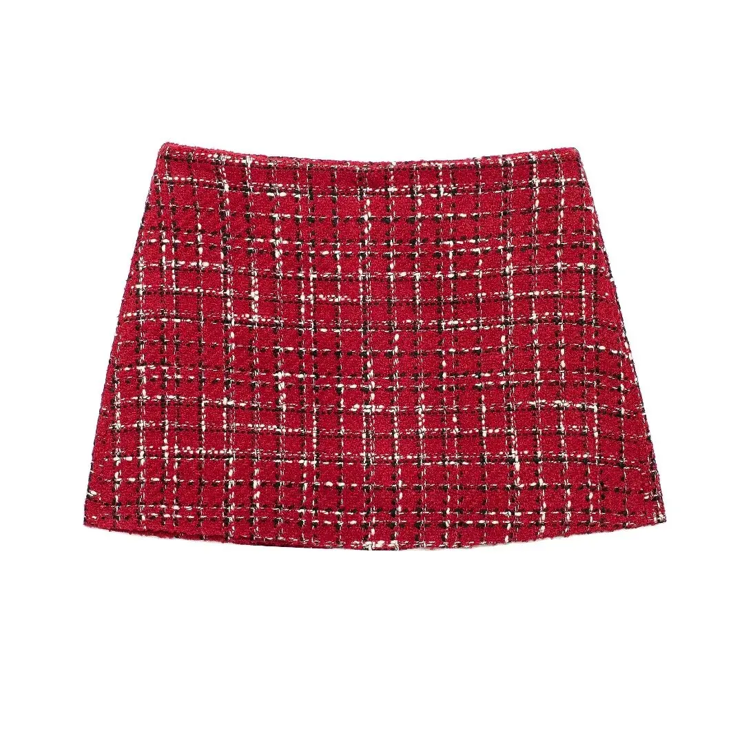 DUOPERI Women Fashion 2 Pieces Sets Red Plaid Jacket and Shorts Female Chic Lady Business Blazer and Shorts Coordinates Mujer