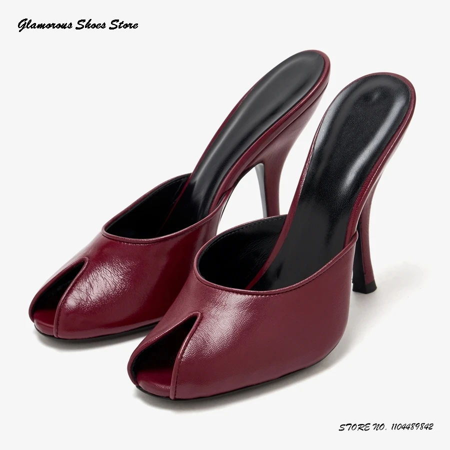 

Кожаные сабо на шпильке с открытым носком, женские туфли-лодочки с круглым открытым носком на тонком каблуке, вечерние модельные туфли, весна-лето, модные тапочки с застежкой на шпильке