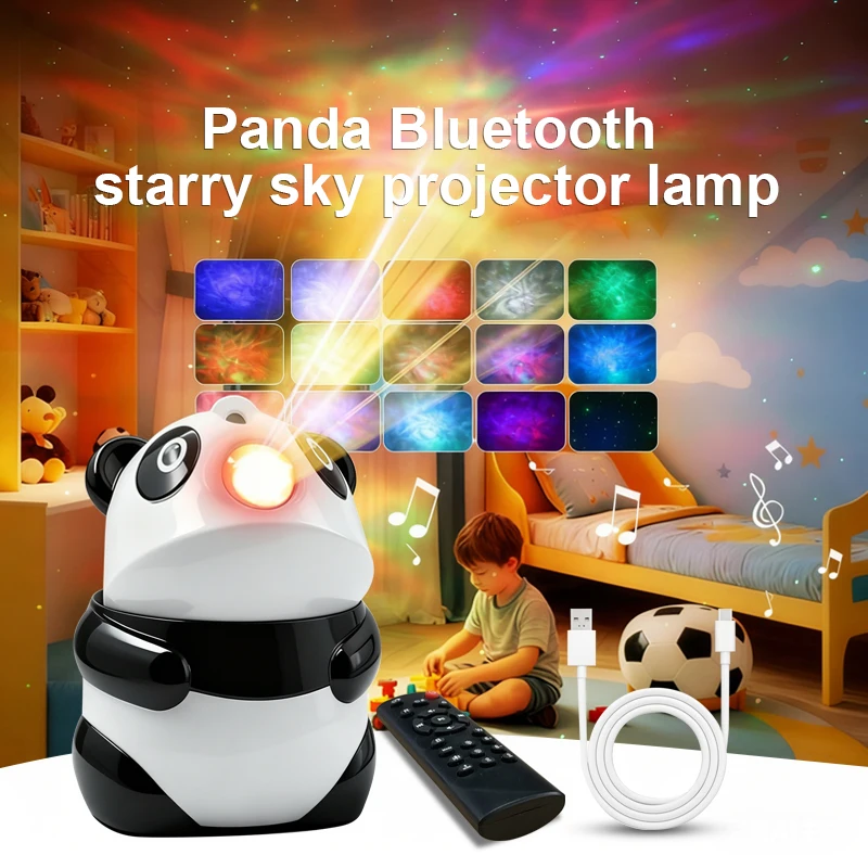 Panda Bluetooth Starry Sky Projector Lamp - USB-Powered Aurora Star Projector with Speaker, White Noise, Remote Control for Kids