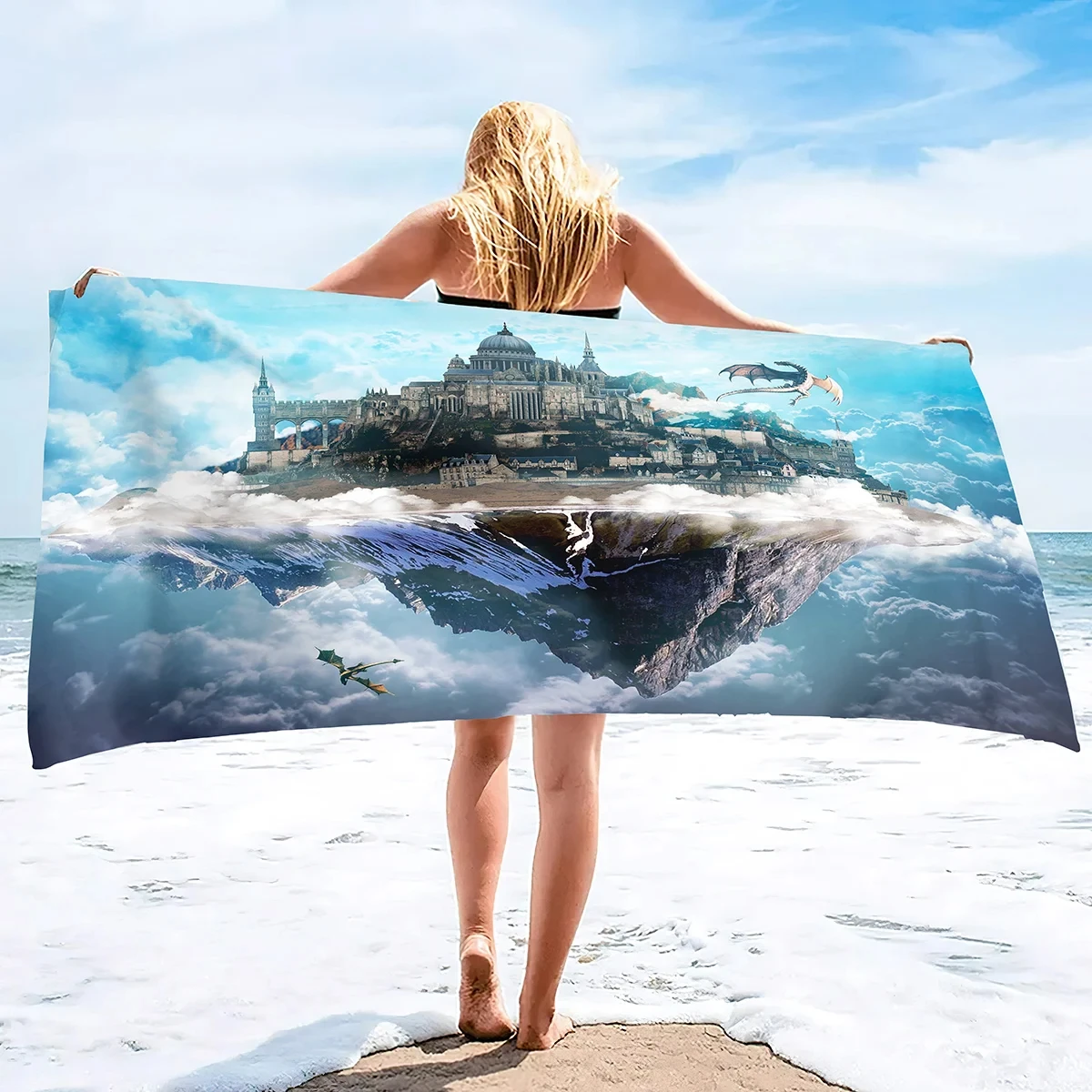 Fantasy Castle Beach Towels Girls Hair Quick Dry Towel Anime City Theme Women Adult Wrapped Bikini Covered Sunscreen Blanket