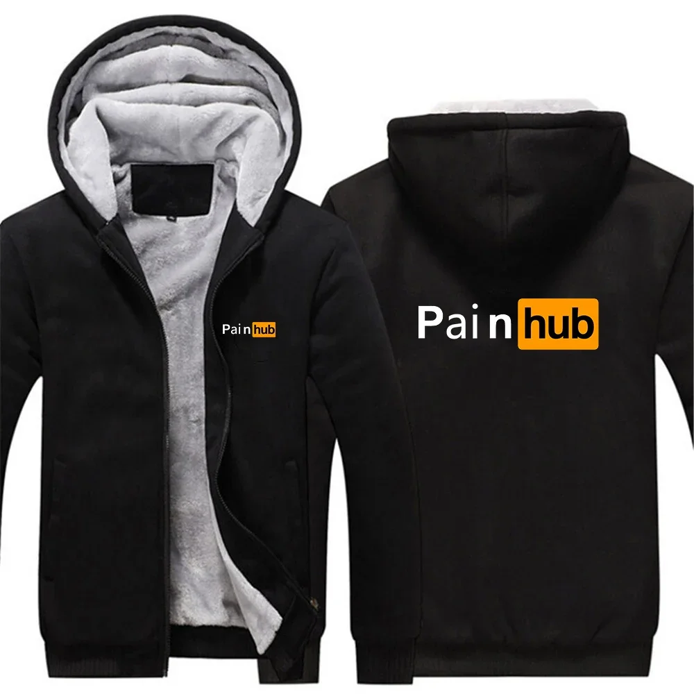 2024 Autumn Winter Man's Painhub Logo Print Fashion Long Sleeve Splicing Cold Prevention Warm Zip High Quality Thickened Hoodies