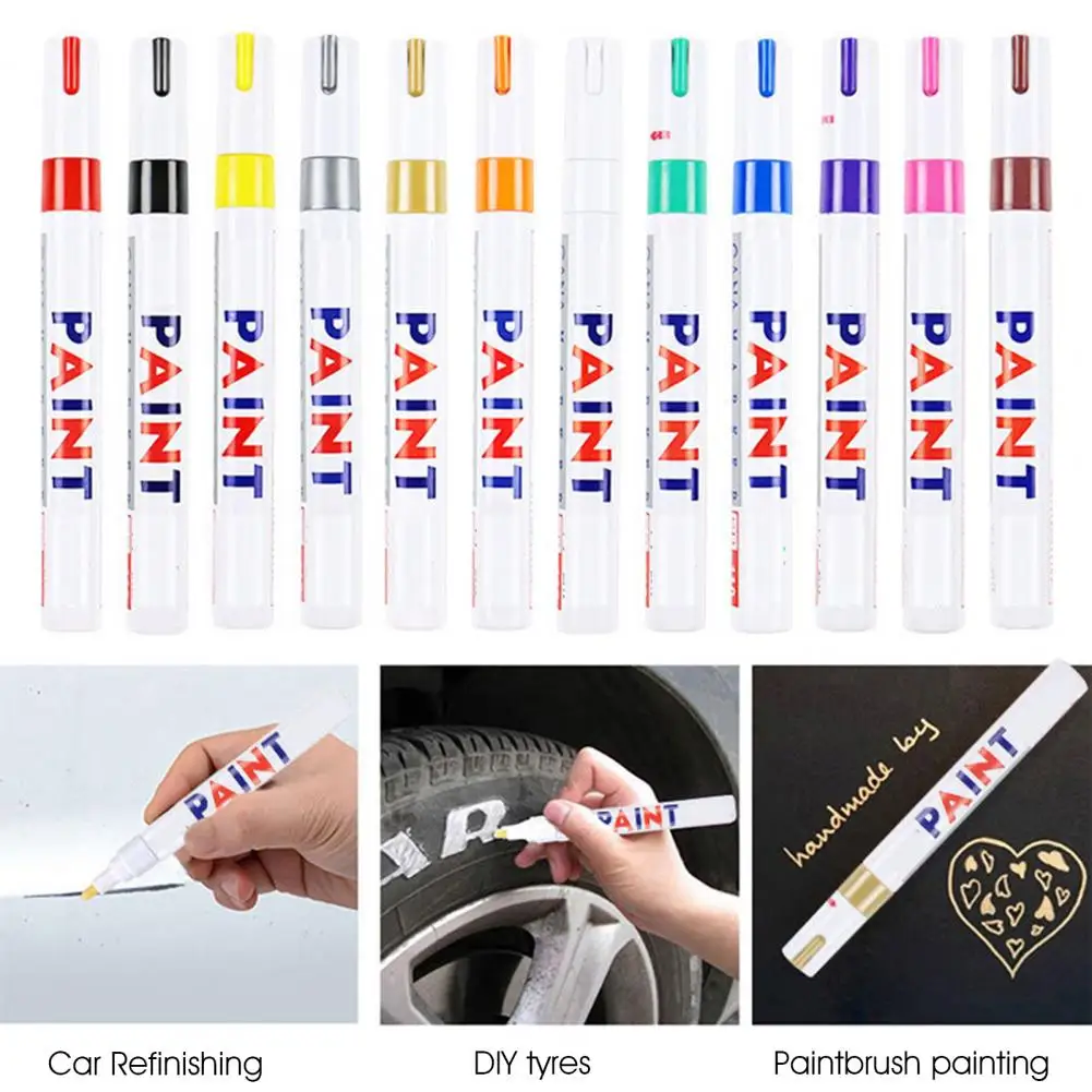 Waterproof Car Paint Pen High Color Saturation Coverage Touch Up Paint Car Wheel Tire Oily Painting Pen Auto Rubber Marker