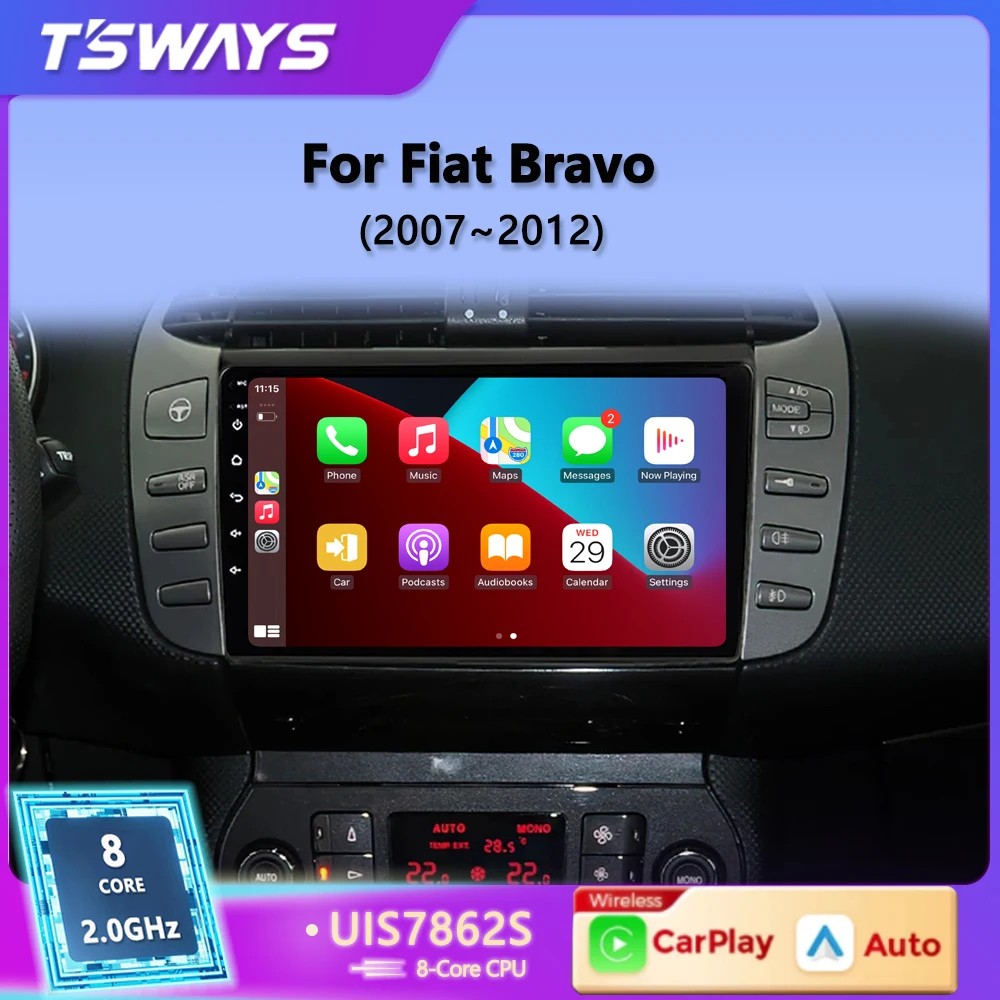 Tsways L6Pro 8Core 2 Din Android 12 Auto Car Radio Multimedia Player For Fiat Bravo 2007-2012 Carplay 4G GPS Navigation Stereo