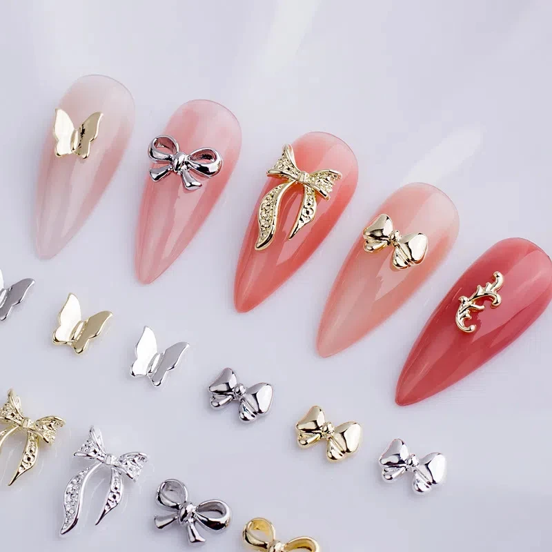 10 sztuk styl japoński 3D stop motylkowe cyrkonie do paznokci ze wstążką Decor śliczne Bowknot akcesoria do paznokci dekoracje do Manicure