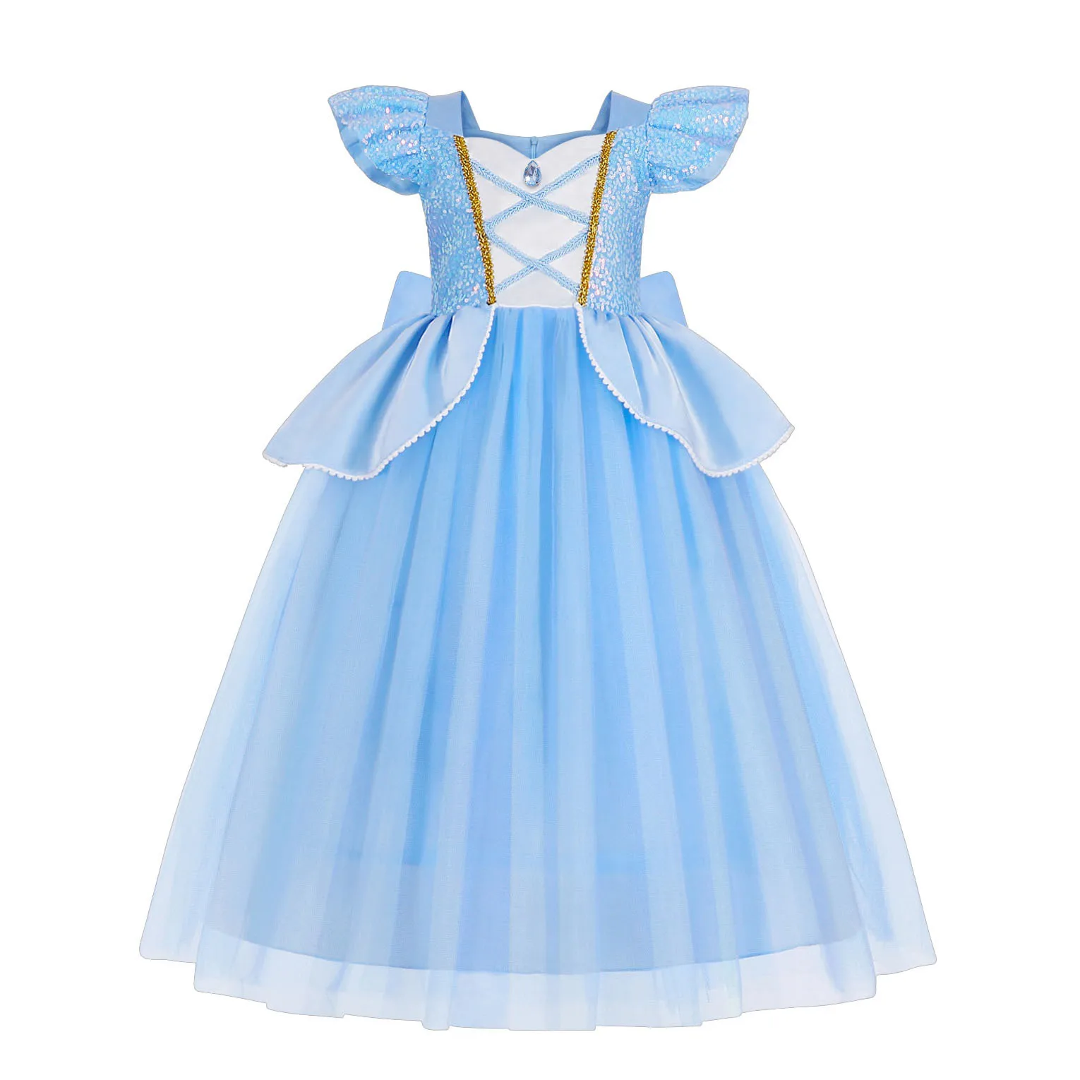 Kids Cinderella Princess Cosplay Costume Clothes Girls Sequins Dress with Crown Gloves Birthday Party Ball Gown 2-10 Years