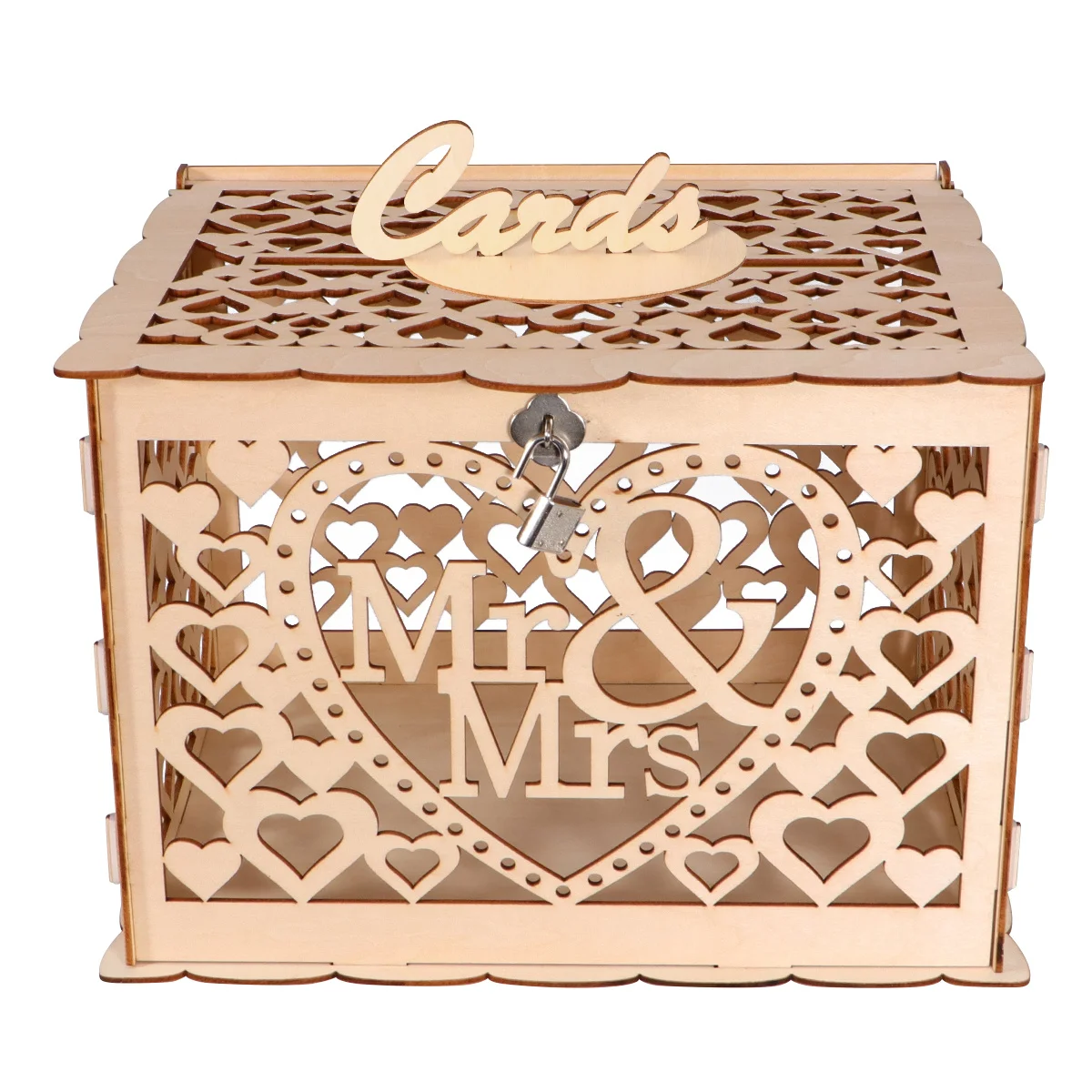 

Large Wedding Sign-in Box Hollowed Wooden Name Holder Rustic Lockable Card Storage Box Favor for Wedding Party