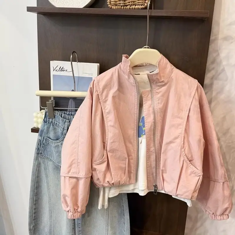 

Spring and Autumn Girls' Coat Fashion New Style Children's Pink Loose Long Sleeve Jacket Children's Spring Versatile Clothes