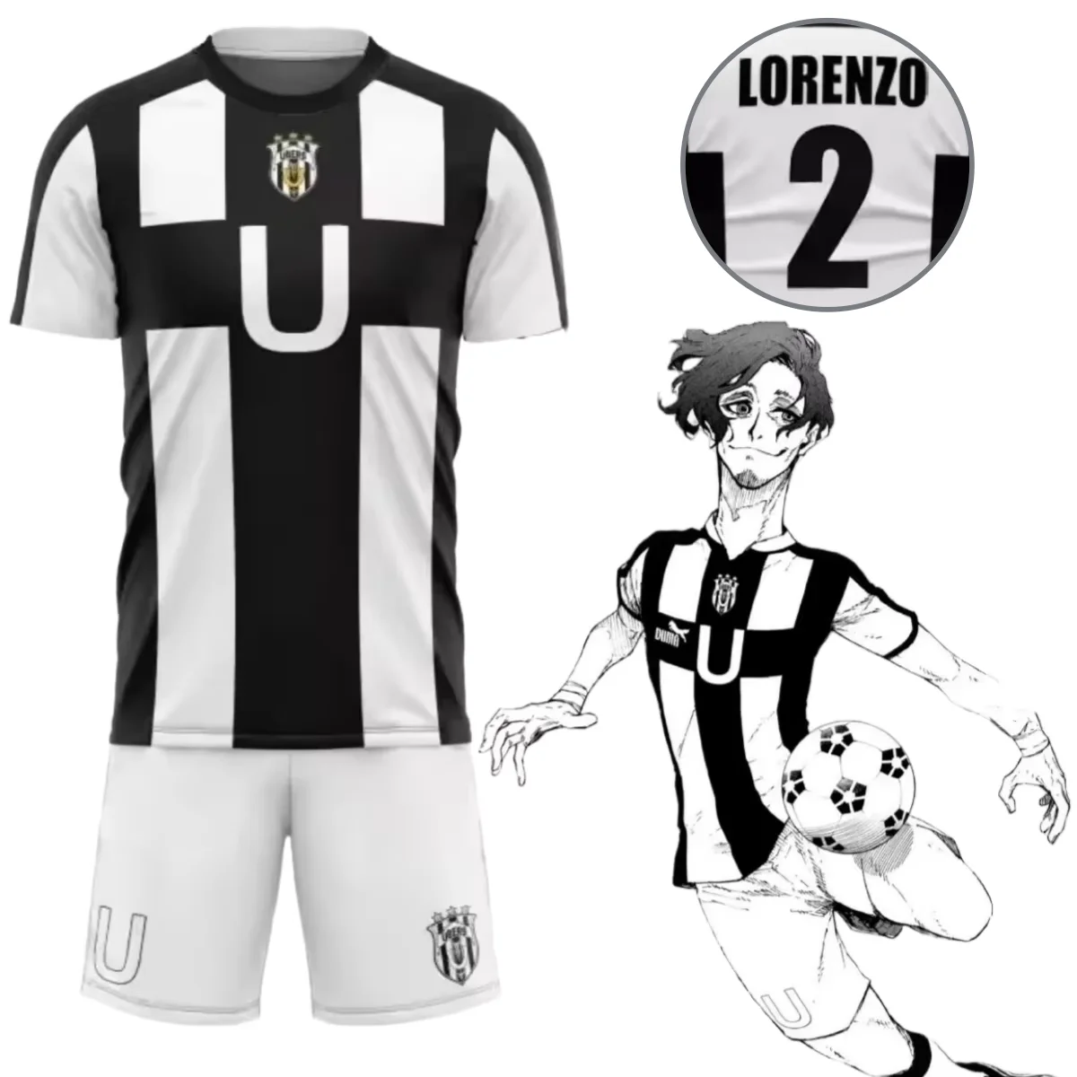 قميص أنيمي بلو لوك دون لورينزو أزياء تنكرية لفريق كرة القدم جيرسي # 2 طقم شورت قمصان لورينزو طباعة ثلاثية الأبعاد