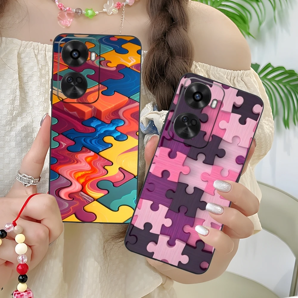 Puzzle Pretty Fashion Mobile Cell Phone Case for Huawei Nova 12 11 10 9 8 7 Pro SE 5G Black Soft Phone Cover Shell