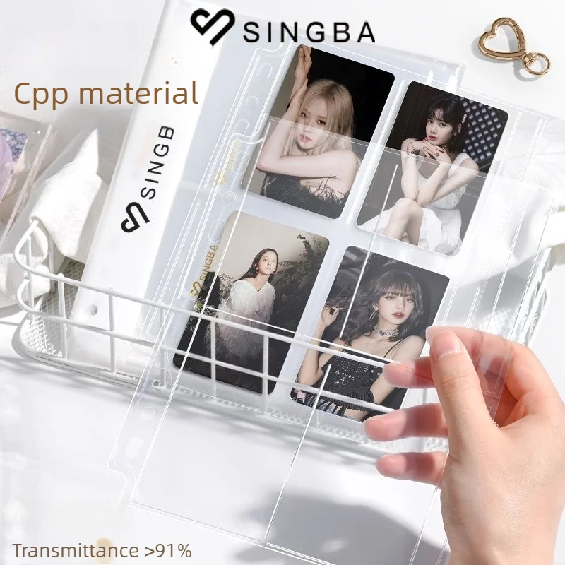 SINGBA 7-Hole A5 CPP Card Pages 4-Pocket 3/3.5inch Solid Border Acid Free Refill For Kpop Photocard Pokemon YuGiOh Trading Cards