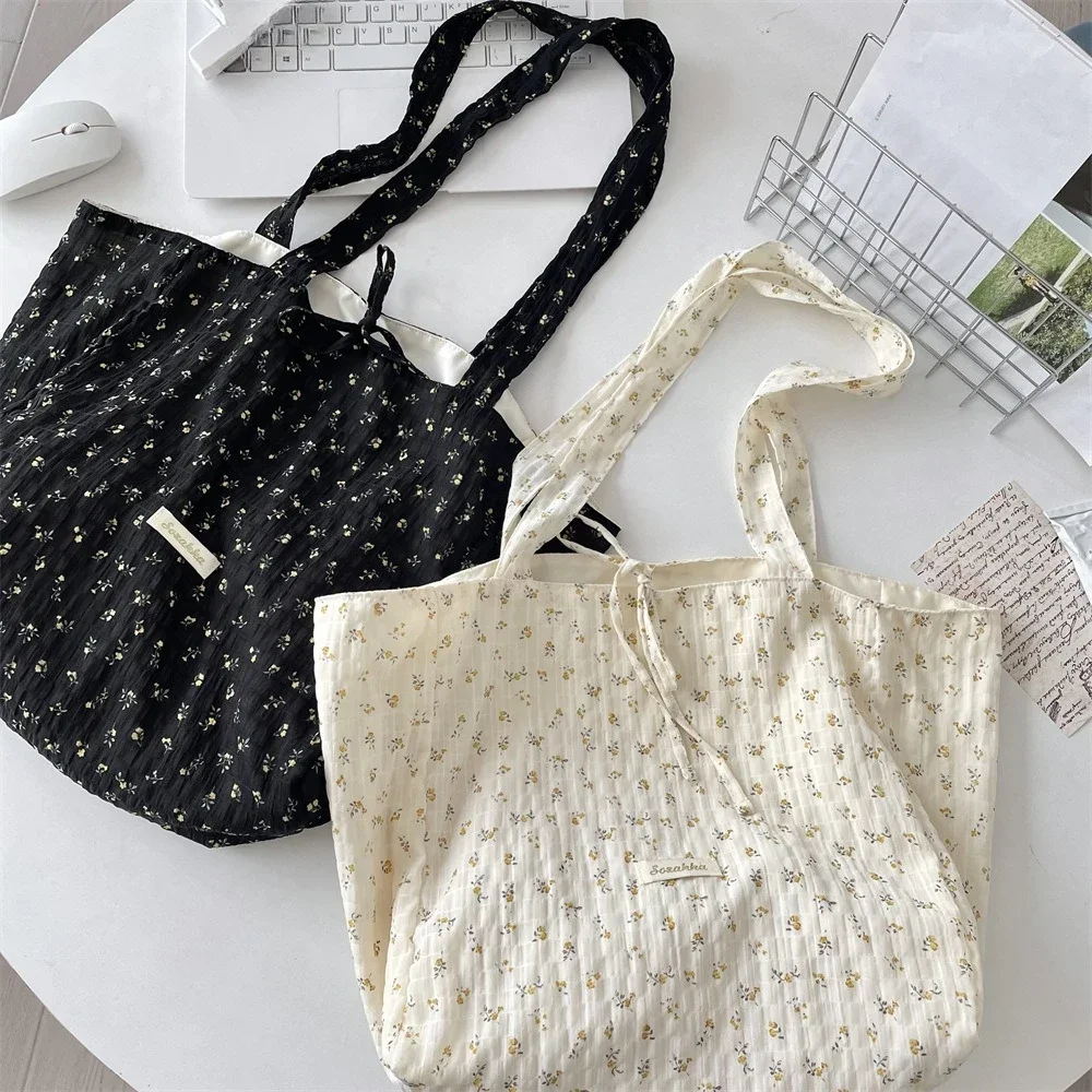 Modische Damen-Shopper-Tasche, vielseitig einsetzbar, frischer, süßer Chiffon-Einzelschultertasche mit Blumenmuster, große Kapazität, Studenten-Klassentasche