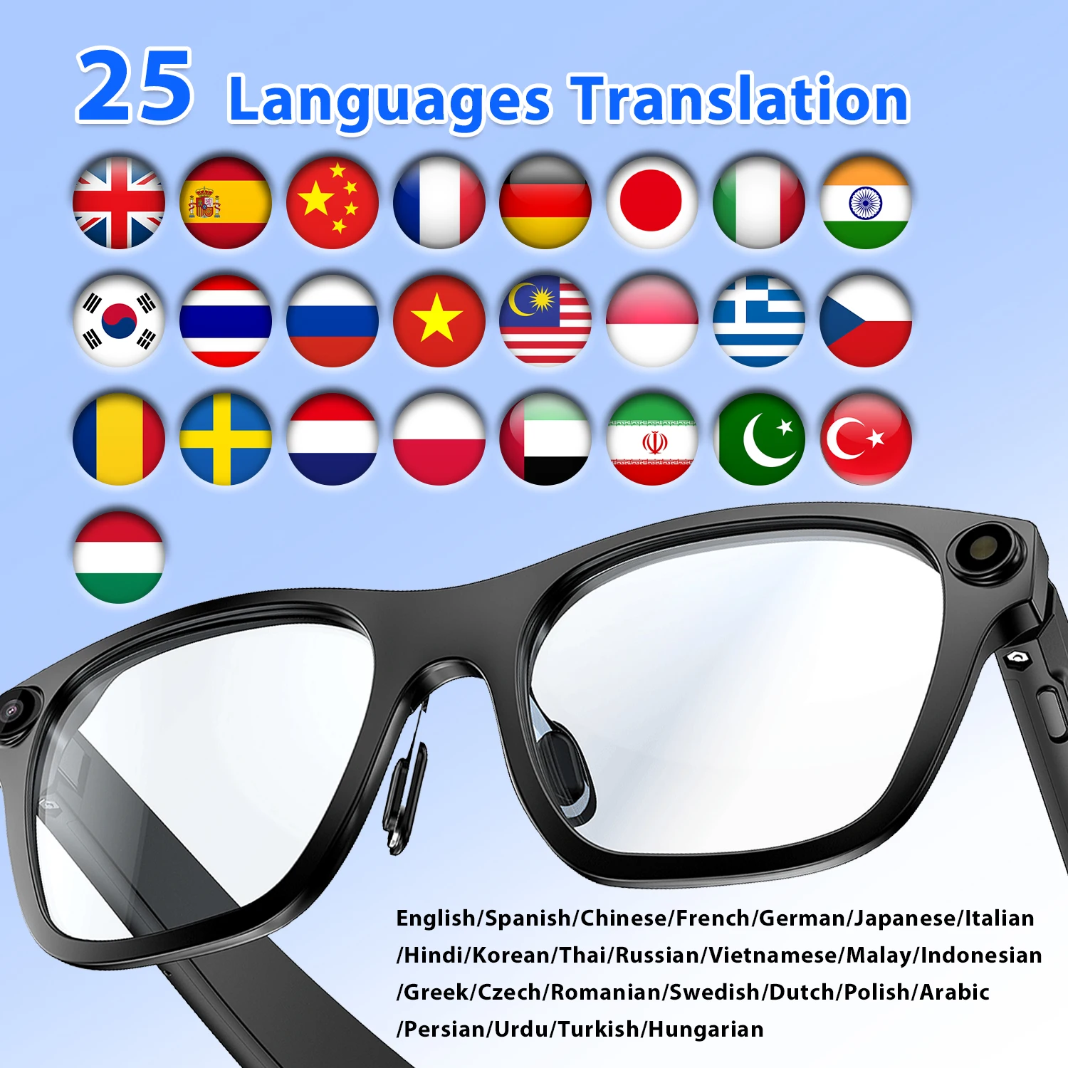 

Очки для перевода Bluetooth с искусственным интеллектом распознаванием фотографий голосовым синхронным переводом записью и видеозаписью оправой для смарт-очков сменными линзами поляризованными линзами беспроводной опра