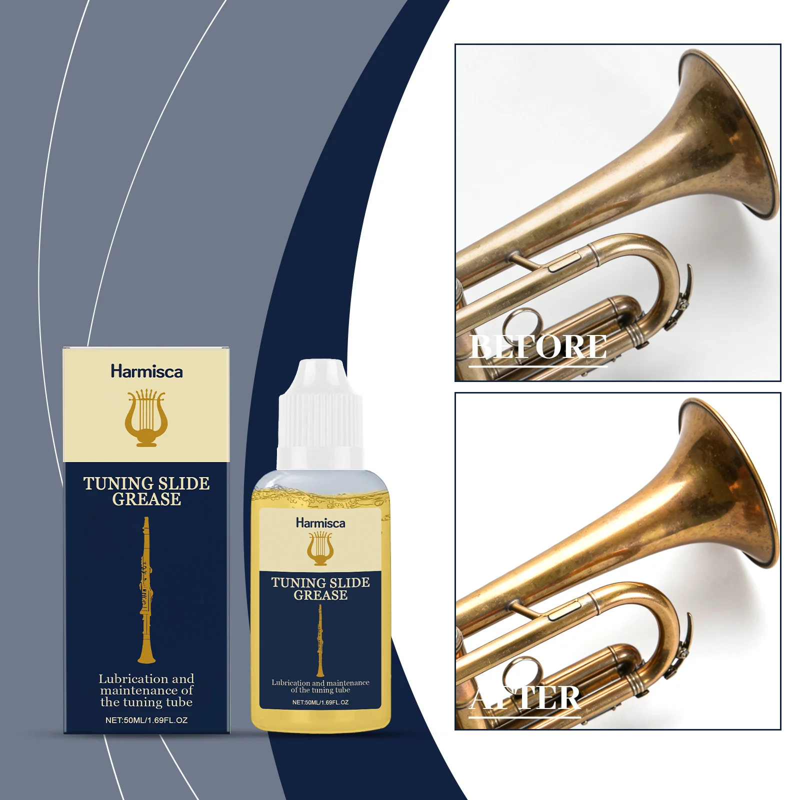 Óleo Lubrificante para Deslizadores de Trompete, Trombone, Trompa Francesa e Instrumentos de Sopro, Manutenção e Polimento, Ação Suave 50ml