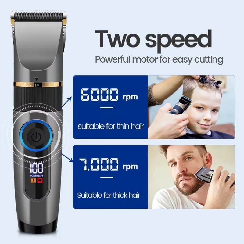 Professional Hair Clipper Rechargeable Electric Trimmer For Men Beard Kids Barber Cutting Machine Haircut LED Screen Waterproof view 6
