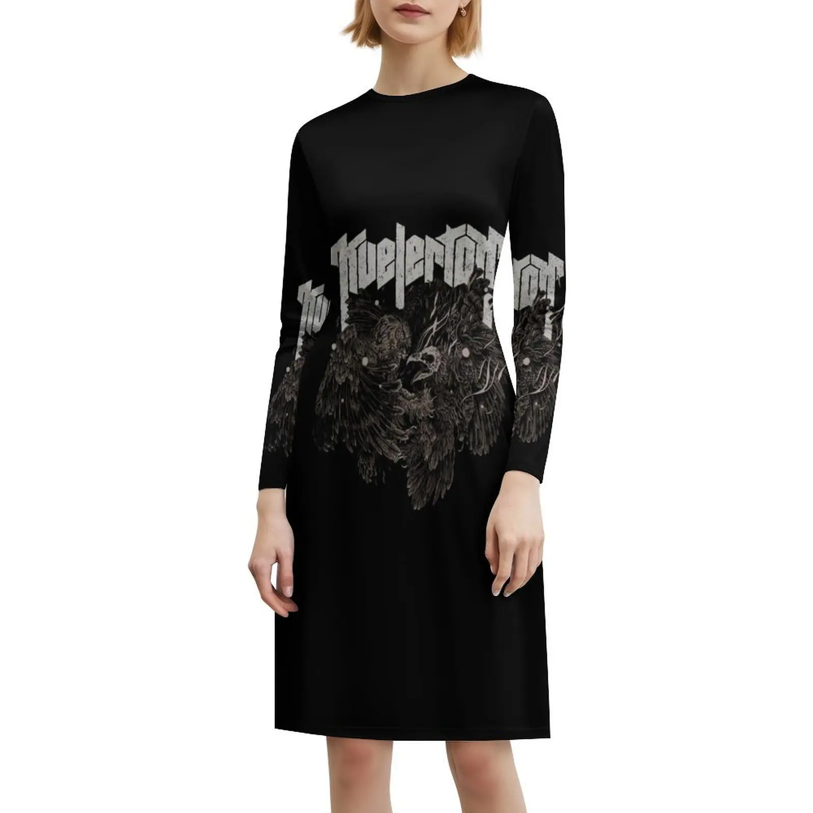 فستان Kvelertak Owl Fight النسائي الأنيق للحفلات على شكل حرف A مع خيارات قصيرة/طويلة/بدون أكمام على شكل بومة Fight Kvelertak معدن أسود #6