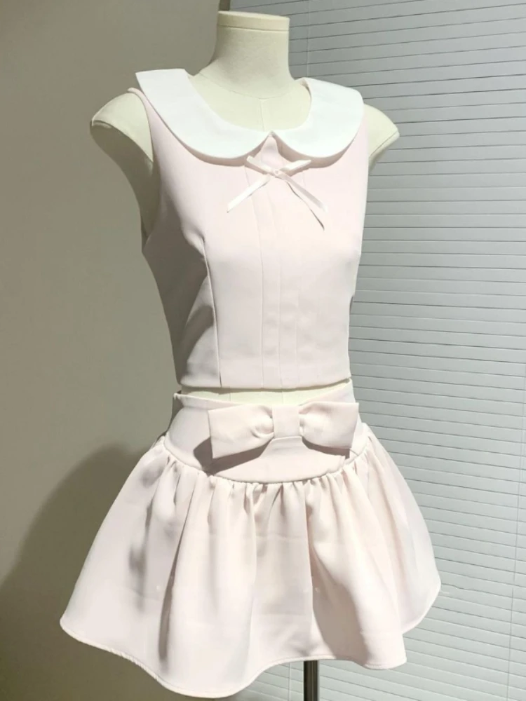 Summer Japanese Sweet Kawaii Elegant 2 Piece Set Women Y2k Bow Design Vintage Harajuku Suit Female Chic Korean Popular Clothes image 4