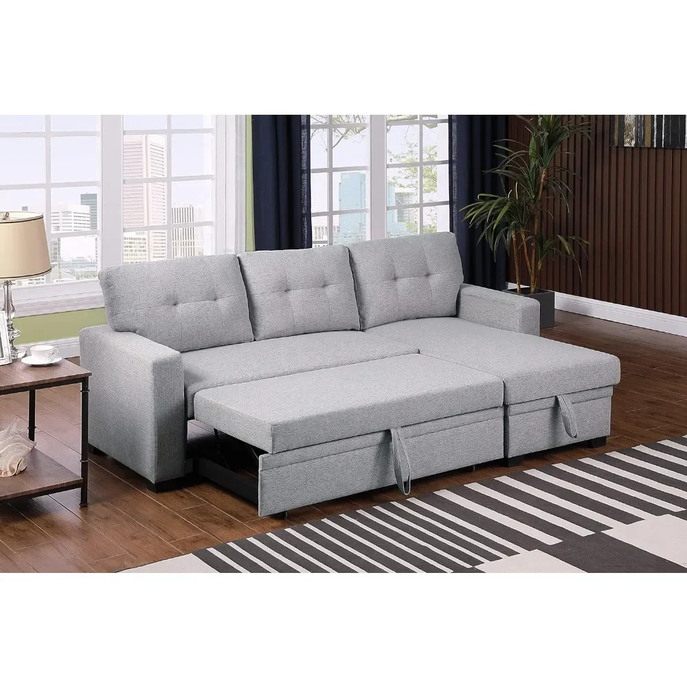 L-shaped convertible sectional sofa with storage chaise longue and pull-out bed, reversible sofa for living rooms and apartments