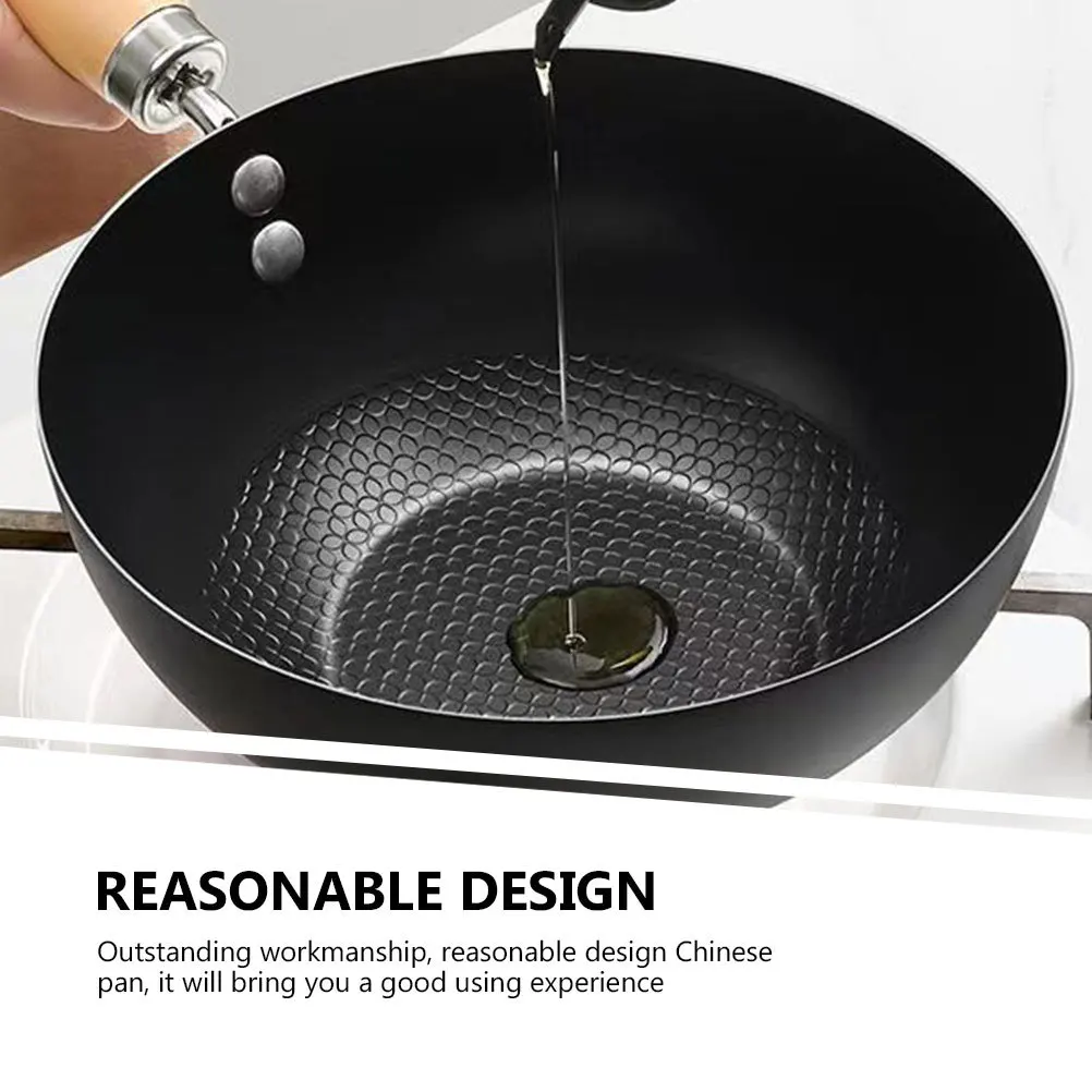 

Chinese Wok Pan Nonstick Frying Pan Iron Wok for Gas Stove Easy to Clean Ergonomic Handle Wide Range Use in Kitchen