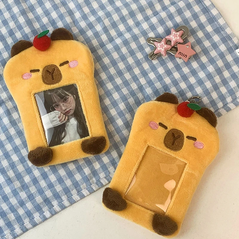 Plush Capibara Photocard Holder Keychain Capybara Kpop Meal Card Bus Card Sleeves Photo Card Protective Cover Pendant