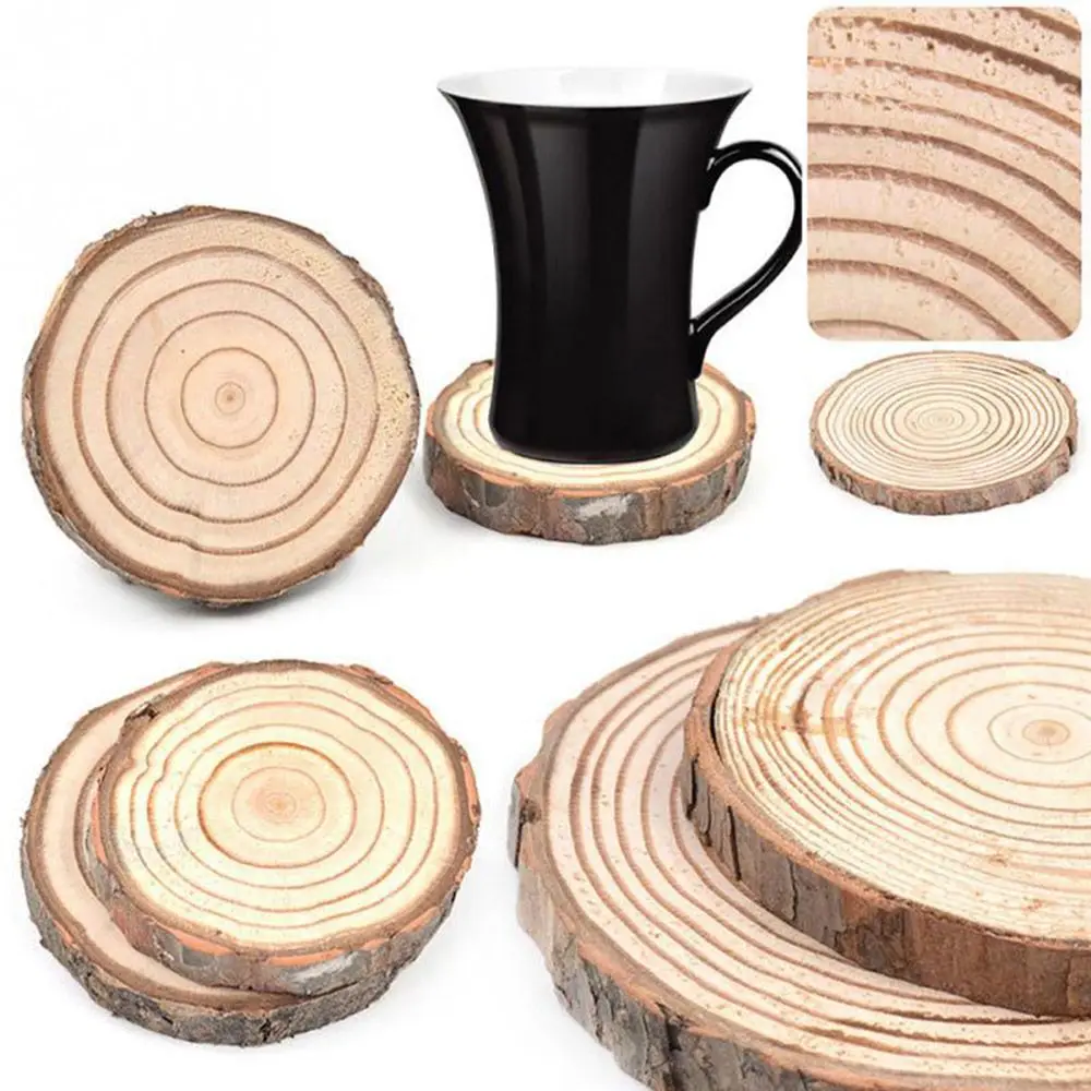 Natural Round Wood Coasters DIY Wooden Home Decoration Cup Pad Tea Coffee Mug Drinks Holder Table Mat Kitchen Accessaries
