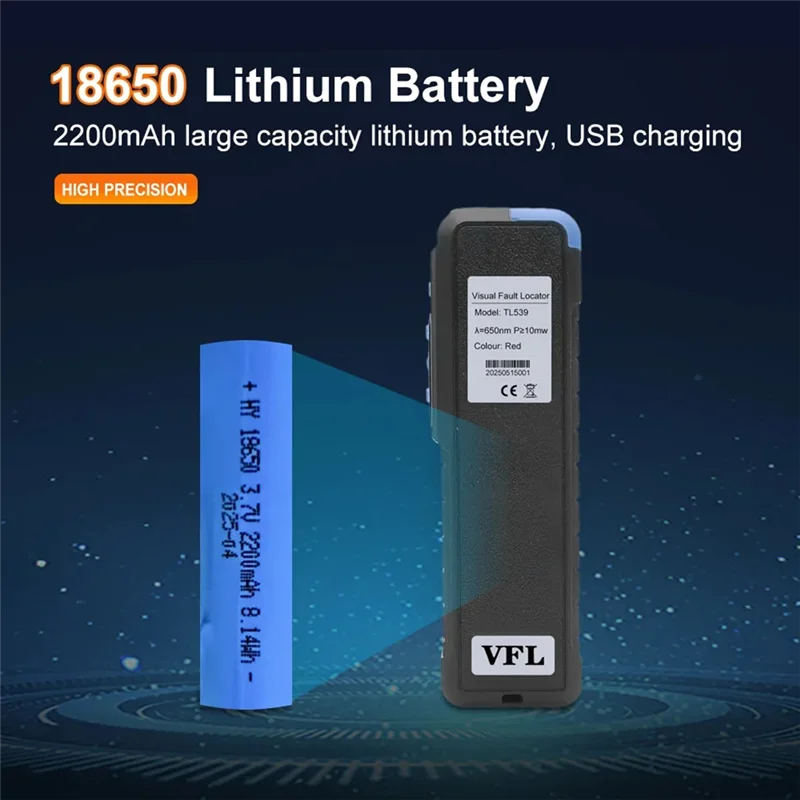 B08B - Wizualny lokalizator uszkodzeń światłowodowych z funkcją oświetlenia LED, 50Mw, akumulatorowy tester światła czerwonego VFL do kabli