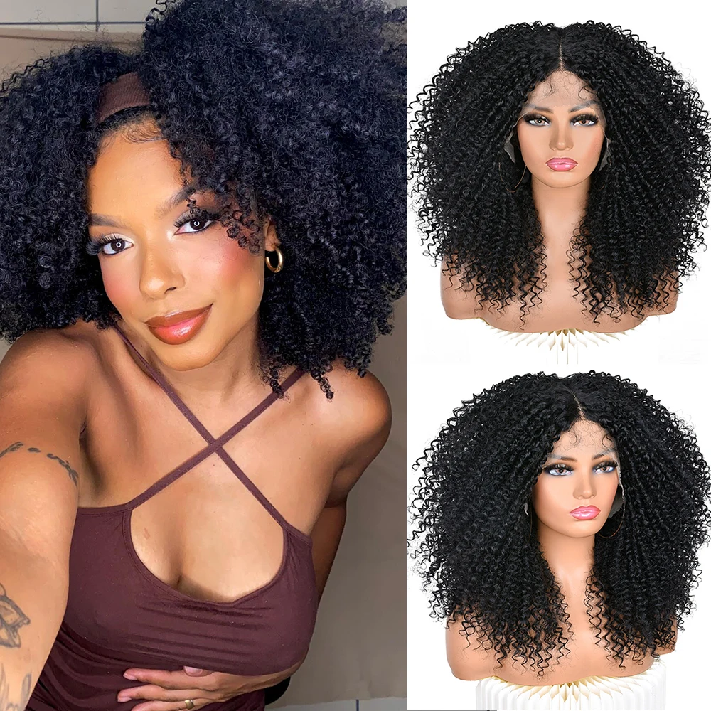 

17 Inch lack Curly Lace Front Wig for Women Synthetic 13x4 x1 HD Lace Front Wig Long Curly Hair Natural Soft Water Wave Wig