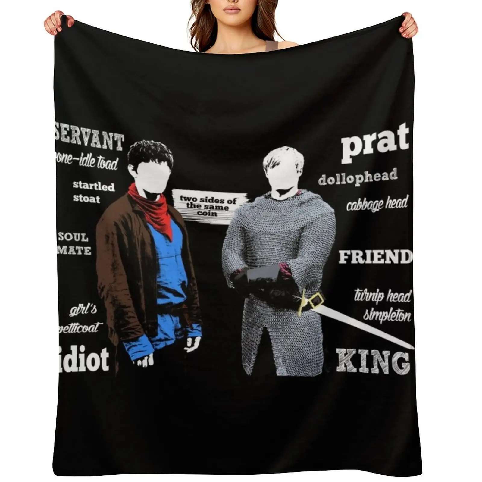 

Merlin and Arthur Titles Throw Blanket Large cosplay anime Soft Plush Plaid Plush Blankets