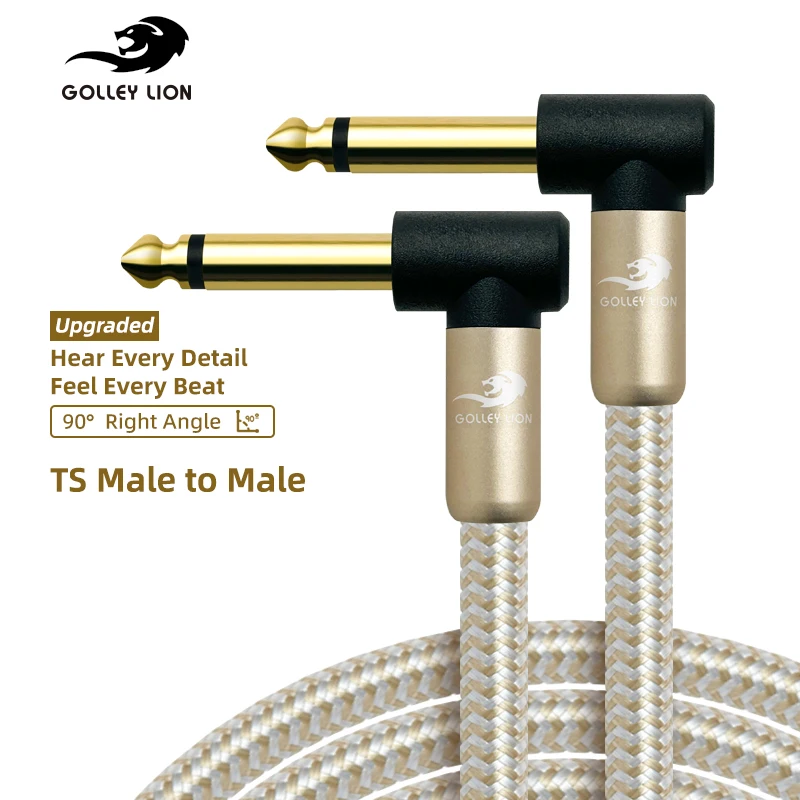 Cable de instrumento de 6.35mm, doble conector macho de 1/4 de pulgada, ángulo recto de 90 grados, cable de audio para guitarra, bajo, amplificador, cable de sonido estéreo de alta fidelidad.