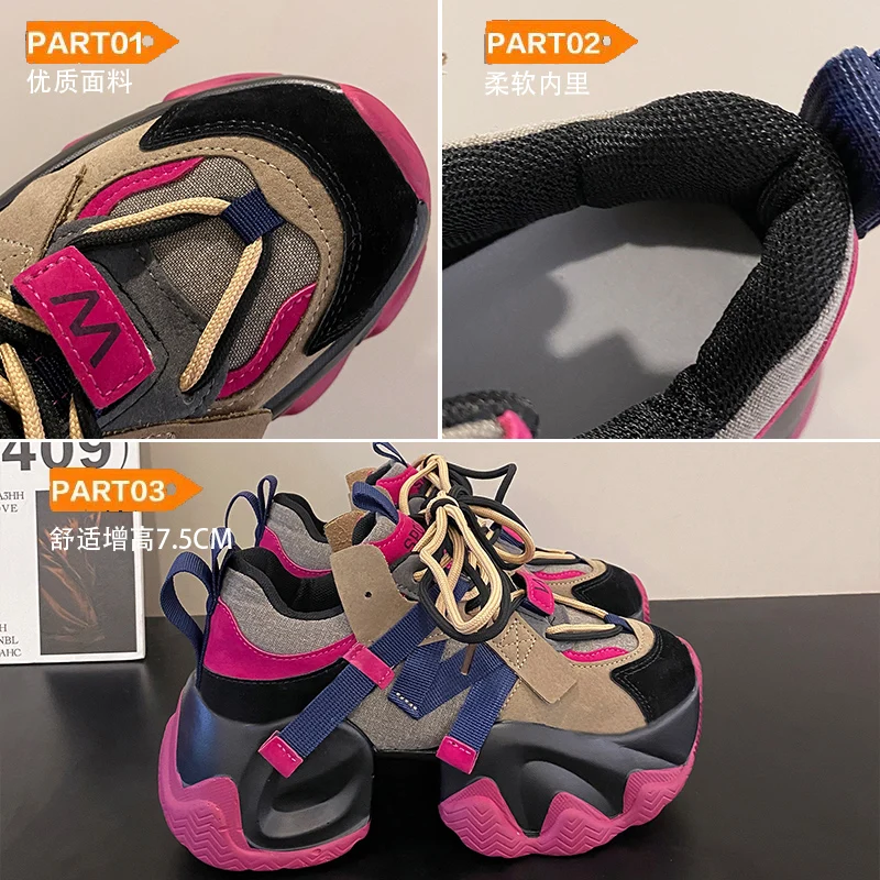 Trampki damskie z platformą letnie buty tenisowe kobieta-buty gruba podeszwa 2024 tenisówki na co dzień róże moda jesień PU Hi