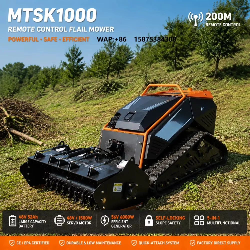 Vigorun RC Mulcher Robot Lawn Mower Grass Cutting Machine, Generator, Self Lock Slope Safety & One Touch Start