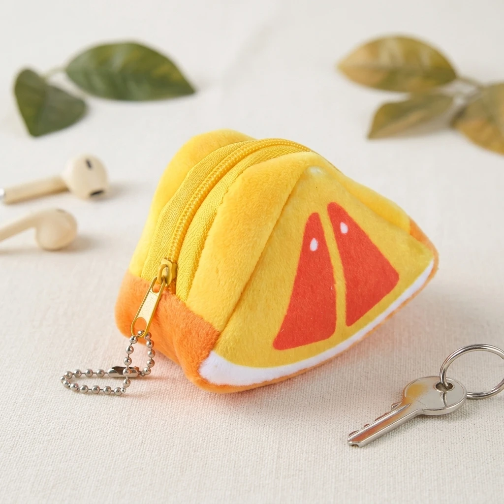 Plush Fruit Vegetable Coin Purse Mini Zipper Pouch Realistic Design Portable Storage for Headphones Coin Daily Gifts Girls