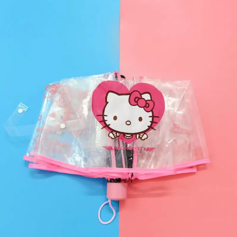 

Sanrio Hellokitty Kawaii Transparent Umbrella Female Folding Student Cute Cartoon Pink Girl Soft Heart Girl Small Fresh Ins