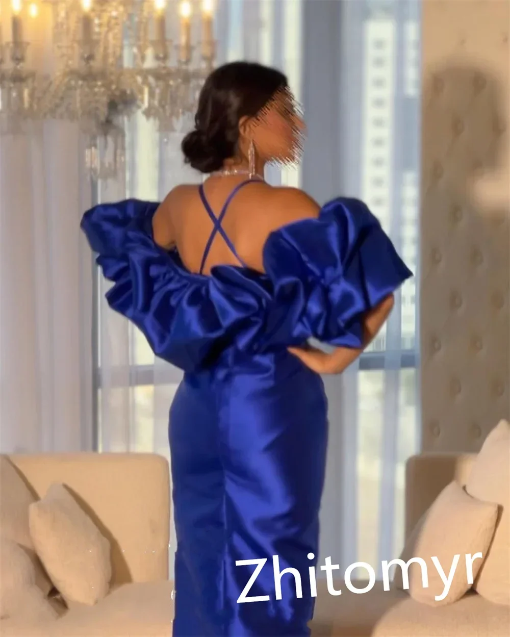 Customized Fashion High Quality Spaghetti Strap A-line Evening Dress Formal Ocassion Gown Open Back Satin cocktail dresses for w