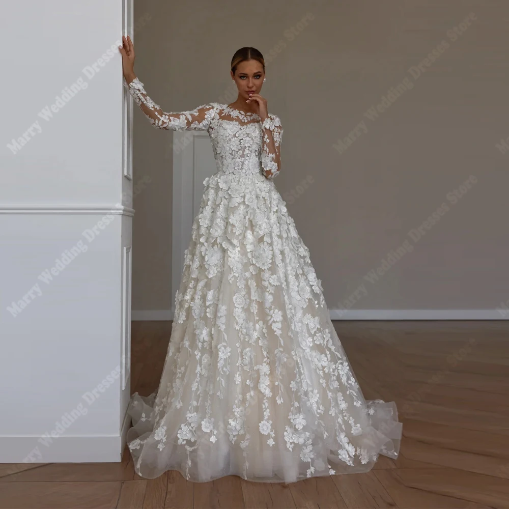 Boho Exquisite A-Line Women's Wedding Dresses Scoop Neck Luxury Shine Bridal Gowns Engagement Banquet Robe De Mariée  Customized