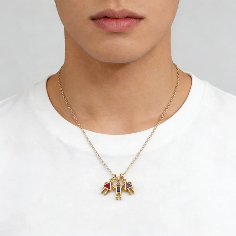 New Cute Birthstone Child-Shaped Necklace Copper Gold Color Couples Collar Personalized Zircon Long Chain Choker Gift