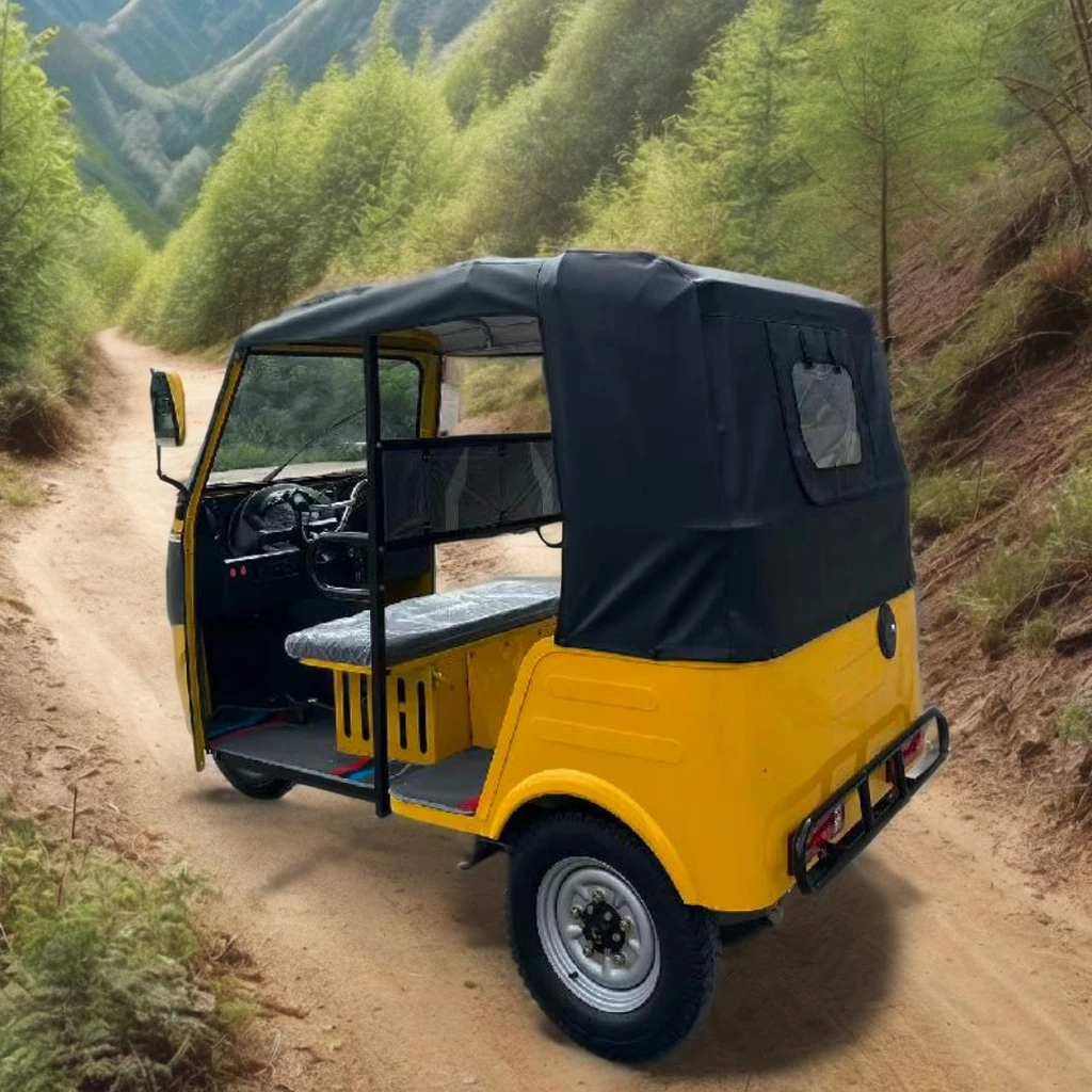 Open Body Three-Wheeled Motorized Fuel Powered Tricycle with Five Passengers Customizable Two Rows 200cc Engine with Disc Brakes