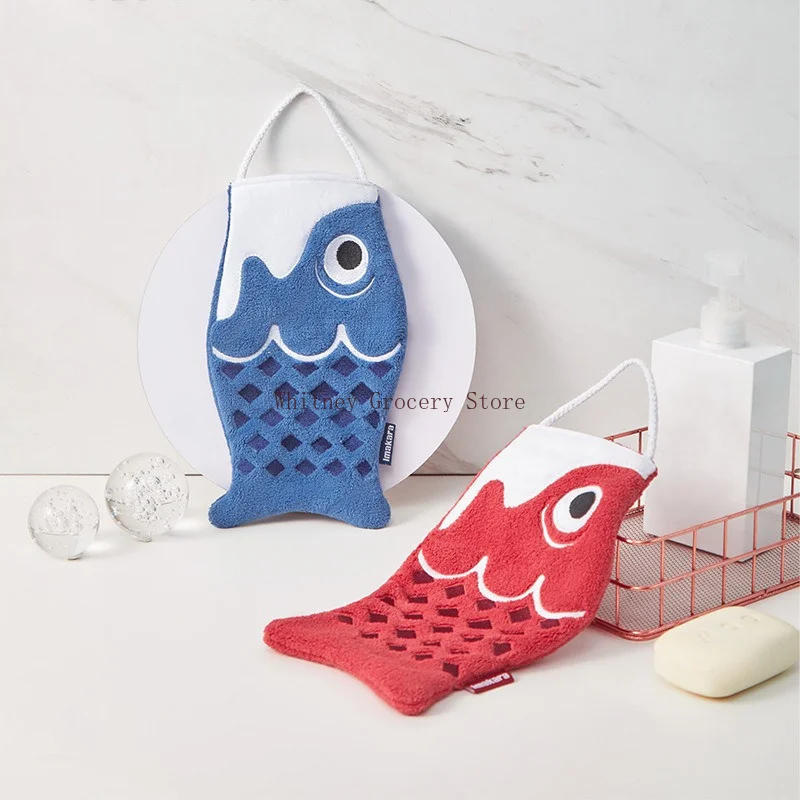 Cute Cartoon Koi Form Hanging Hand Towel Household Bathroom Children's Super Absorbent Handkerchief Square Kitchen Hand Towel