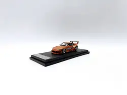 In Stock Street Warrior 1:64 RWB 993 Diecast Model Car. Vibrant orange finish with custom flame graphics, iconic widebody design