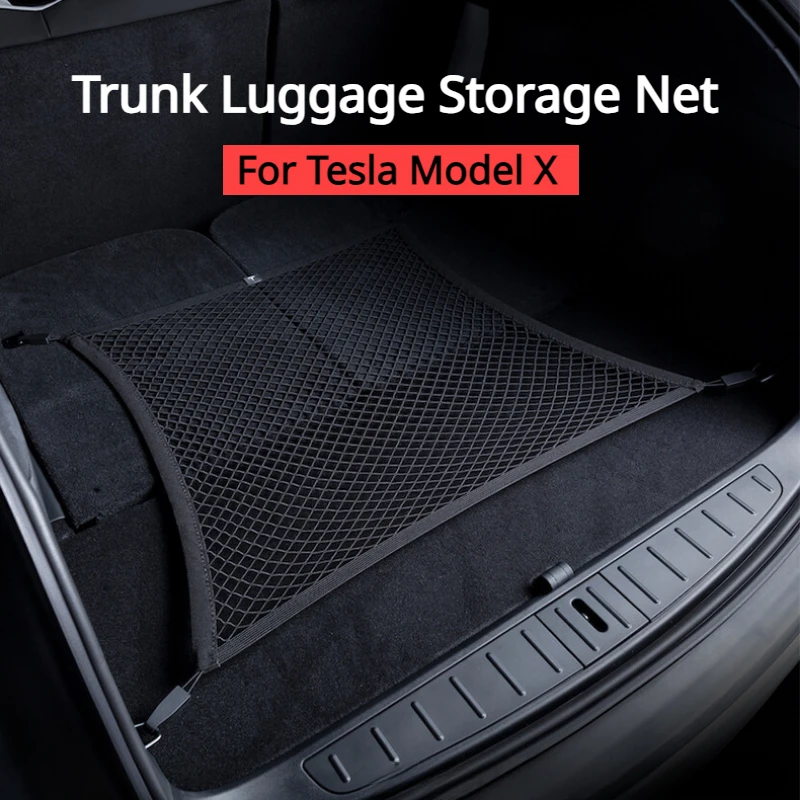 

Car Trunk Mesh for Tesla Model X Storage Organizer Rear Net Luggage Cargo Elastic Pocket Hook Net Interior Car Accessories 2023