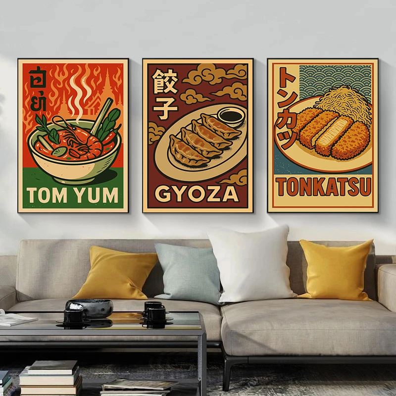 Tonkatsu Sashimi Tempura Japanese Foods Posters Tom Yum Soup Thai Food Modern Prints Canvas Wall Art Pictures Home Room Decor