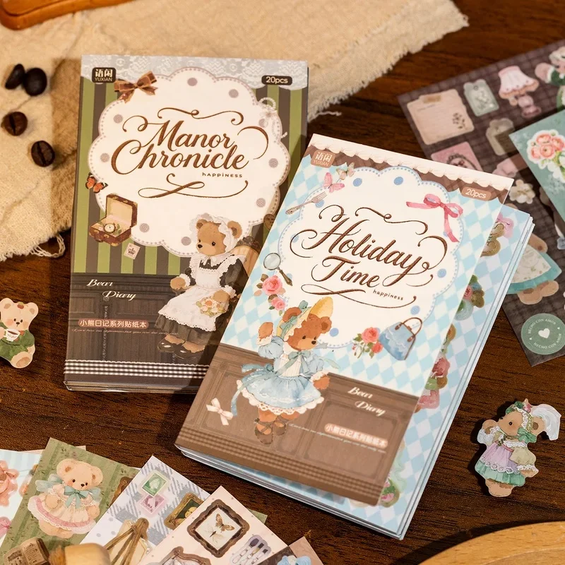 20pcs/Film sticker bear diary vintage French pattern scrapbook decoration mood journal stress relief collage