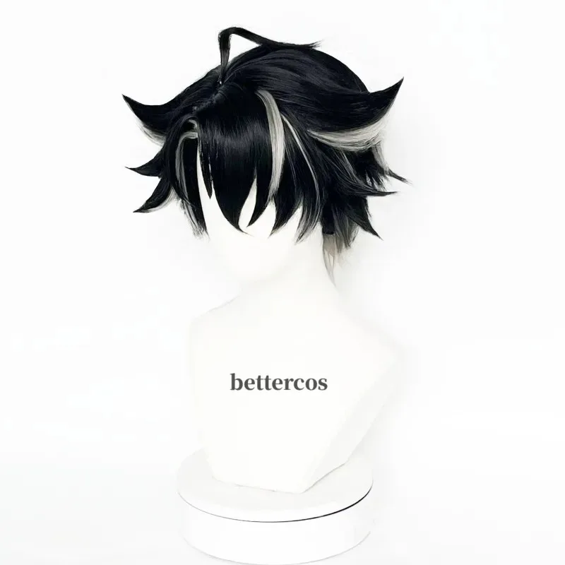 NewWriothesley Cosplay Wig Fontaine 30cm Black Gradient Gray Wigs Heat Resistant Synthetic Wigs Party Wig + Wig Cap2025