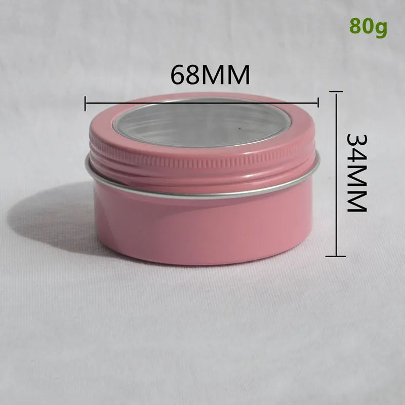 200 X 80ml Clear Window Lid Pink Aluminum Jar Empty Lip Balm Container Eye Cream Lotion Packaging Metal Storage Pot