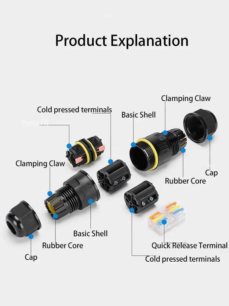 IP68 Waterproof Connector Outdoor T Type Quick Coupling for 2 3 Core Cable Wire Street Lamp and Rainproof Terminal Block