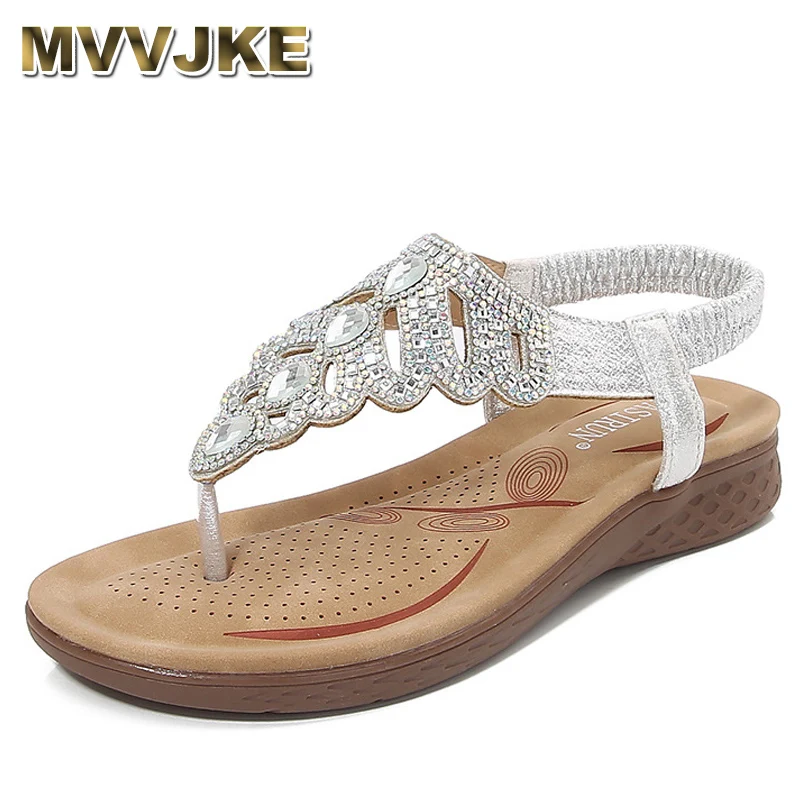 Rhinestone Decor Slingback Wedges Sandals Elastic Ankle Strap Casual Bohemian Beach Shoes Women Outdoor Sandals